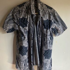 Navy and White Paisley Short Sleeve Shirt